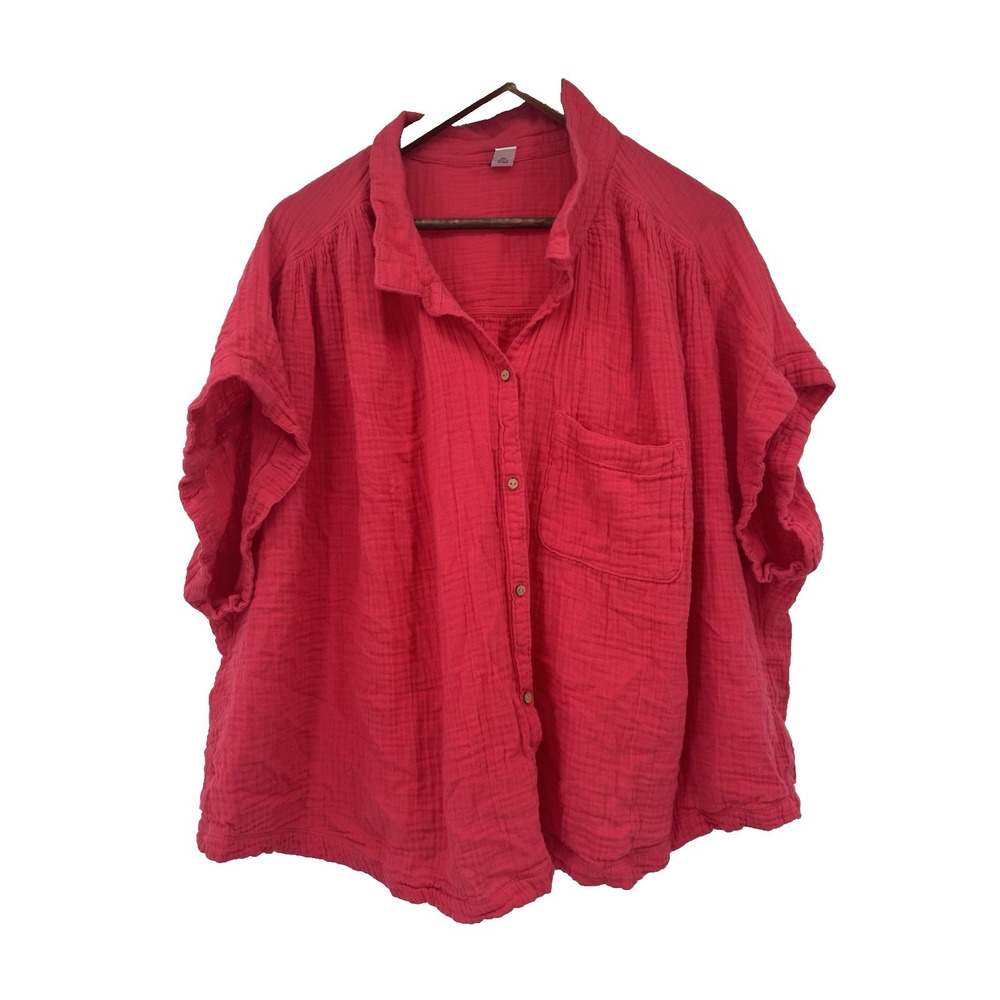 Old Navy Button up Gauze Cotton Short Sleeve Blouse beachy boho cover up comfort - Picture 1 of 8